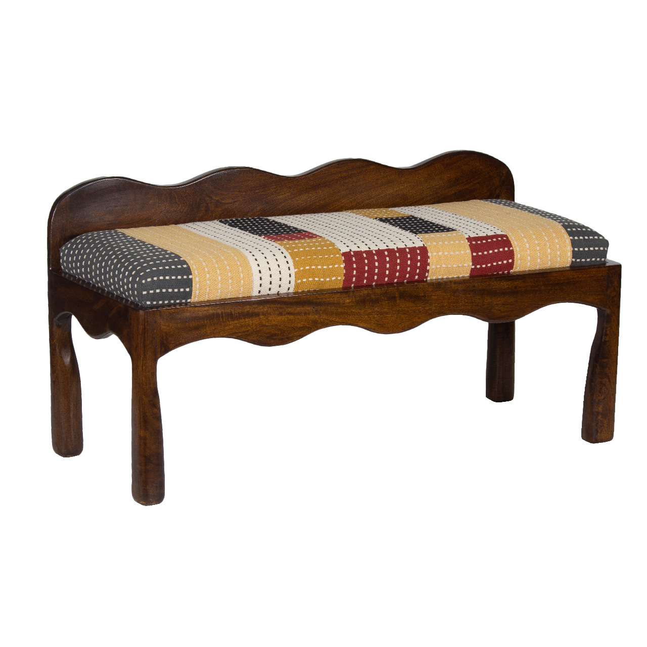 Santana Mango Wood With Cotton Hand Work Fabric Bench