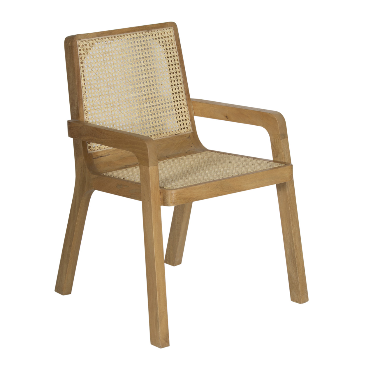 Santiago Mango Wood Cane Seat Back Dining Arms Chair