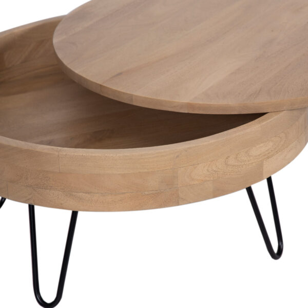 Sonja Mango Wood Storage Round Coffee Table With Hair Pin Legs