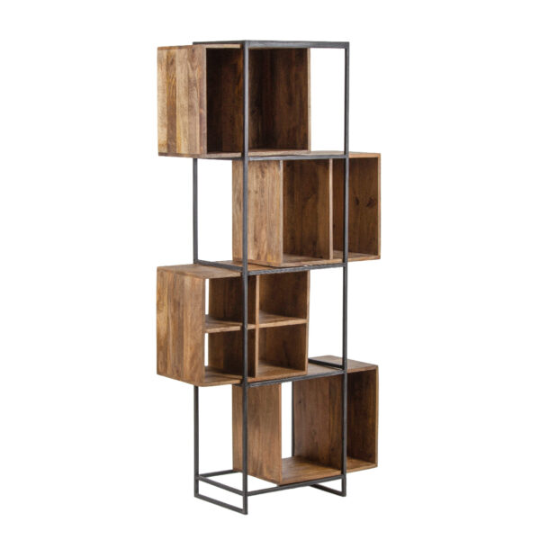 Space Mango Rough Wood Metal Frame 10 Compartment Bookshelf