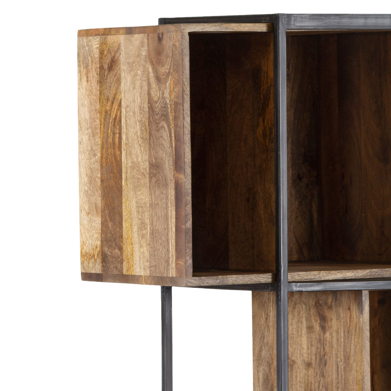 Space Mango Rough Wood Metal Frame 10 Compartment Bookshelf