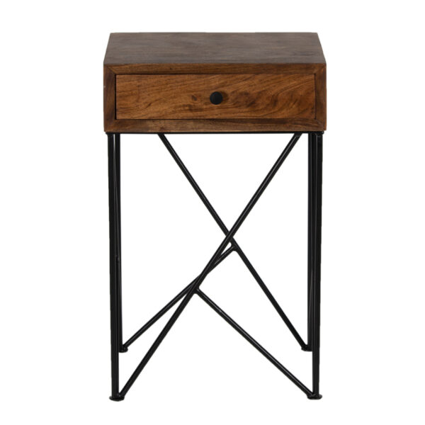 Traymore Mango Wood Drawer Metal Base Side Table